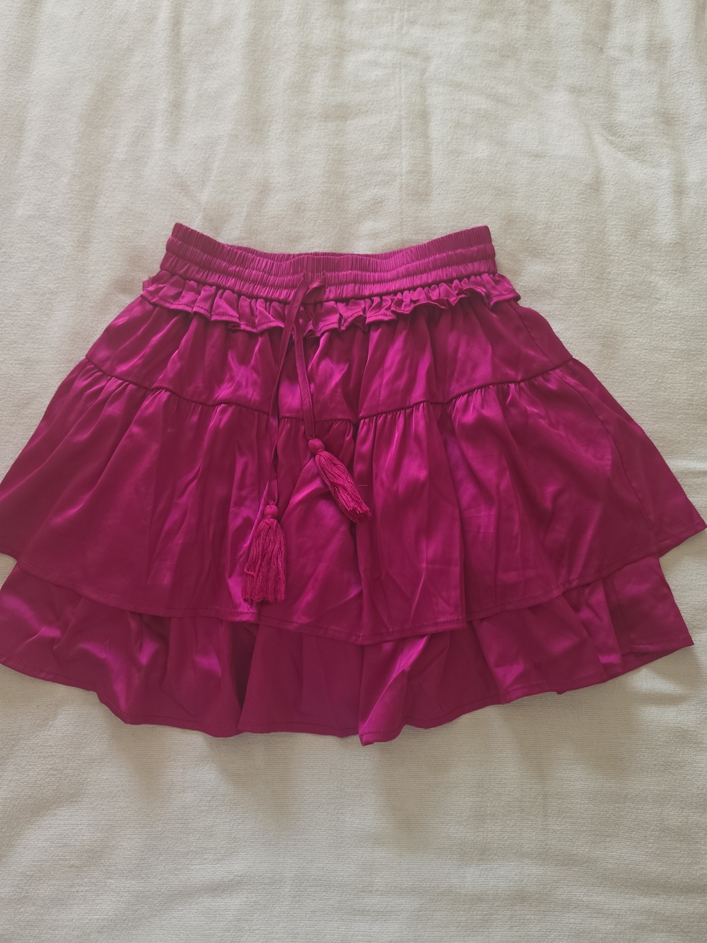 Tiered Fuchsia Skater Skirt with Tassel Drawstring
